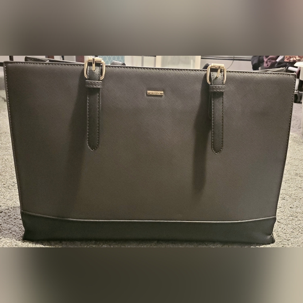 Grey & Black Laptop Bag | Work Tote | Faux Leather | Multi Pocket | USB Port